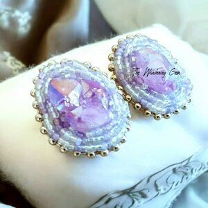 Aura Amethyst Gemstone Beaded Stud Earrings, Purple Boho Statement